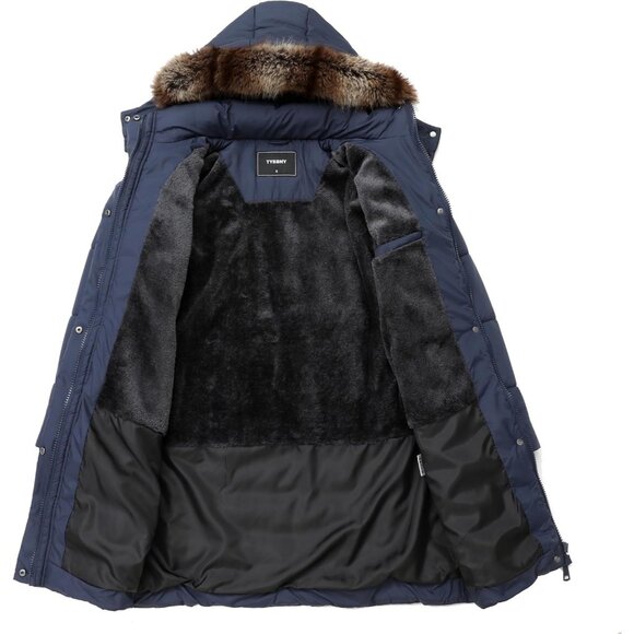 Women's Waterproof Thickened Long Down Puffer Jacket Coat Dark Blue Winter Warm - Picture 3 of 7